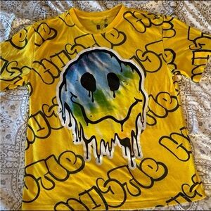 Hustle Good Vibes Only Drippy Smiley Face Crewneck T-Shirt Sz L, 14-16, NWOT